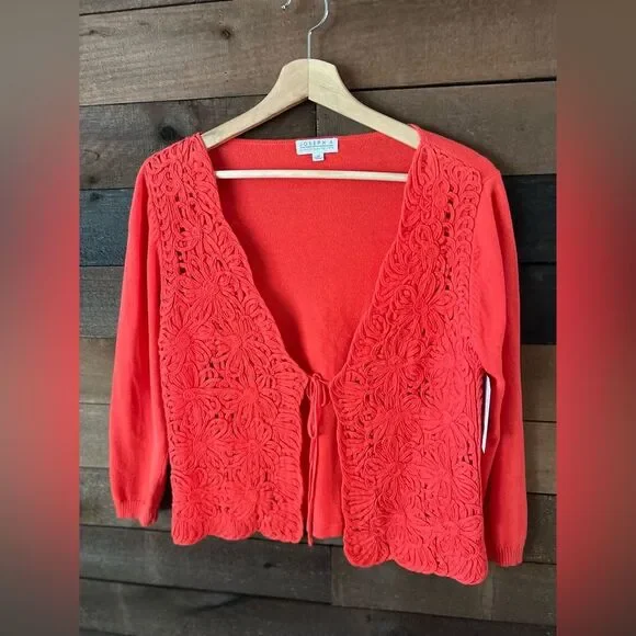 Joseph A Bright Orange Floral Tie Front Cardigan Sweater - Picture 9 of 10